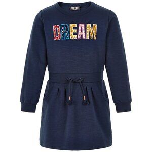 MeToo Fleece Navy Dress with Vibrant 'DREAM' Design